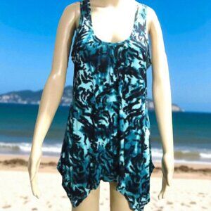 Blue Long Tank Top w/ Jagged Hemline